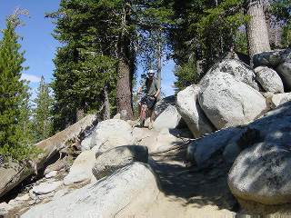 Matt negotiating a rocky section of the Tahoe Rim Trail