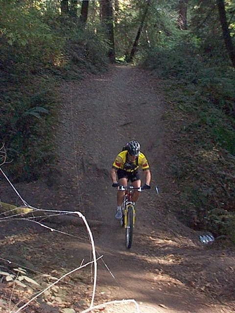 Rick Oswald swooping through Eucalyptus Loop